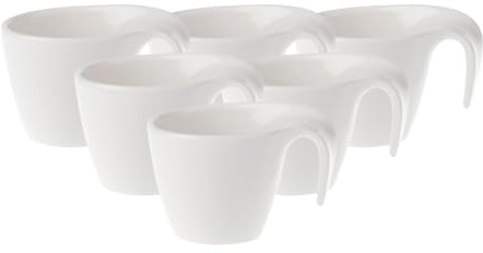 Villeroy & Boch Flow Mokka- / Espressotassen 6er Set, 100 ml, Obertasse mit geschwungenem Henkel, Premium Porzellan, Weiß