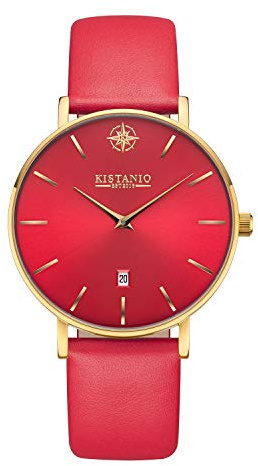 Kistanio Moyen Flache Damenuhr mit Lederband Saphirglas 38 MM Durchmesser Edelstahl Datum Verschiedene Variationen