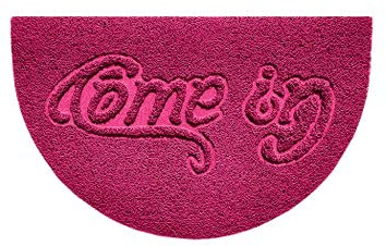 Nicoman Embossed Halfmoon Half Circle Door Mat Dirt-Trapper Jet-Washable Doormat 70x44cm (Pink, COME-IN) - Use Indoor or Sheltered Outdoor