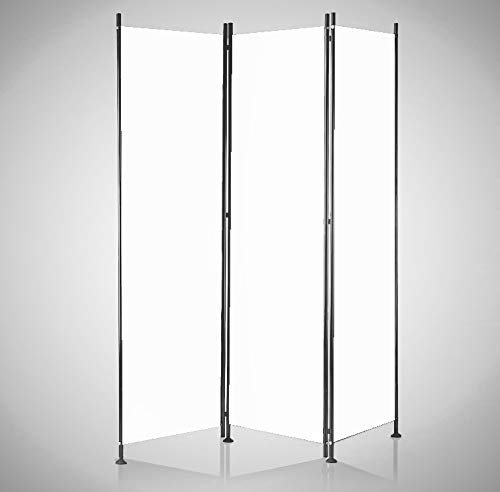 IMC Paravent 3-teilig weiß Raumteiler Trennwand Sichtschutz, faltbar/flexibel verstellbar, wetterfester Polyester-Stoff, Schwarze Metallstangen