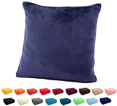 heimtexland ® Flanell Kuschel Kissen Super Soft Dekokissen Plüsch Typ380 Kissenhülle Dunkelblau 48x48 cm