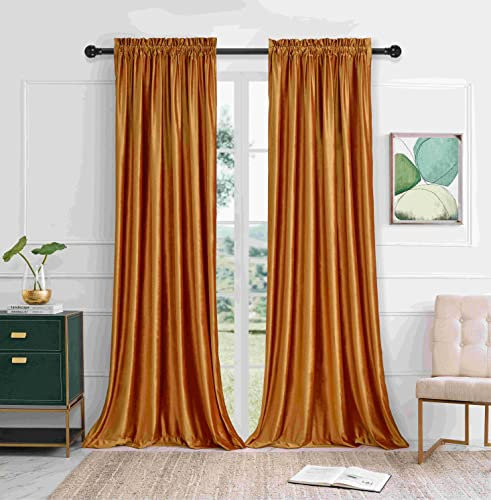 PRIMROSE Verdunkelungsvorhänge 213,4 cm für Wohnzimmer Samt Stange Tasche Fenster Vorhänge Behandlung Halbraum Verdunkelung Dekor Zimt Orange Vorhänge für Schlafzimmer Set von 2 Paneelen