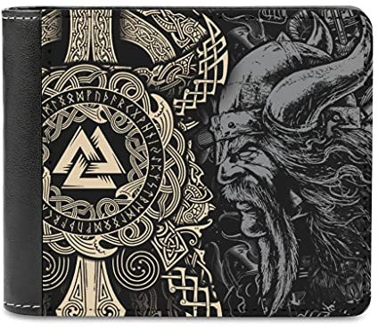 Wikinger Odin Runen Herren Geldbörsen aus PU Leder Geldbeutel Geldtasche Brieftasche Kartenetui Kreditkartenetui Kartenhalter Geld Clip Wallet für Männer White One Size