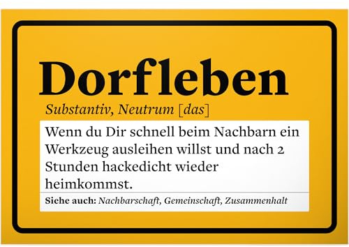 DankeDir! Dorfleben Definition - Schild 30 x 20 cm - Party Geschenk Partydeko Kollegen Freunde Geschenkidee Deko - Geburtstagsgeschenk lustiger Spruch Türschild Karte Spruchschild