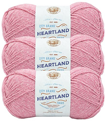 Lion Brand Yarn, Heartland Crochet Yarn, Lassen Volcanic, Pink, 3 Pack