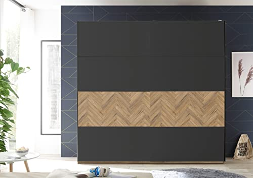 möbelando Schwebetürenschrank Kleiderschrank Schweber Schlafzimmer Schrank Pia I Graphit/Spica Bartex