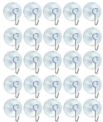AKH® Clear Suction Hooks | Pack of 20 | 2.2cm Rubber Sucker Pads with Metal Hook | Strong Hanging Hook for Christmas Hanging Decorations Signs Mirror Glass Kitchen Bathroom Wall Festivals Decorations