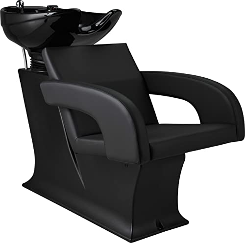 AYALA Friseurstuhl mit Waschbecken TINA schwarz Friseurwaschbecken Friseur Waschplatz Rückwärtswaschsessel Salon Friseursessel Waschsessel Schwarz