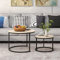 Diahomy Round Coffee Table Set of 2, Side Table for Living Room with Metal Frame, Sofa Tea Table for Small Space, Black and OAK, 69.5 x 49 cm