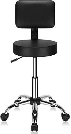 Bonnlo Hydraulic Gas Lift Rolling Adjustable Salon Chair Stool with Backrest, 360-Degree Rolling Wheels for Therapist Home Office Spa Beauty Tattoo Massage Drafting Medical, Black