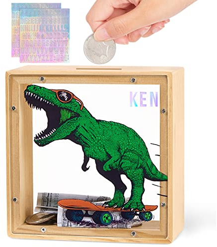 MHJY Spardose Kinder Sparschwein Jungen Mädchen Dinosaurier Sparbüchse Acryl- Sparkasse mit Personalisierten Buchstaben