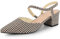 Perphy Houndstooth Pumps Slip on Pointed Toe Slingback Chunky Heels Pump for Women, Khaki, 5 UK