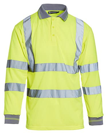 Blackrock Hi-Vis Long Sleeve Polo Shirt, Yellow T-Shirt, Work Utility & Safety Clothing, High Viz, Work Tops, Clothing PPE Workwear, Birds Eye Polyester, Breathable, Class 3 Certified, Size Large