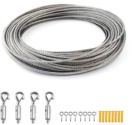 TXErfolg Câble en Acier Inoxydable Kit 10M Corde Cable Acier Inoxydable 2mm PVC Câble en Acier Inoxydable Revêtu pour Suspension Lumineuse Plante Grimpante Rideau Pergola Corde a linge