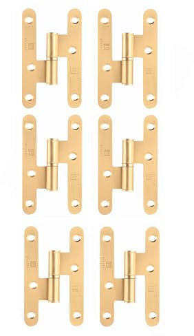 AZERODESIGN- Bisagras para Puertas-Bisagras Puertas Madera- Pack de 6-Material Acero sin Remates-medidas100 x 57mm-Cantos Redondos-Distintos Acabados (IZQUIERDA, LATON MATE)