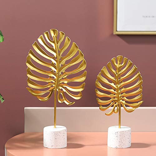 Marimor 2pcs Skulpturen Deko modern Ornament mit Basis Stein Statue - Suklpturen Moderne - kreative - Ginkgo - dekoartikel Geschenke für Wohnzimmer, Büro, Schlafzimmer, Bücherregal, Modell C