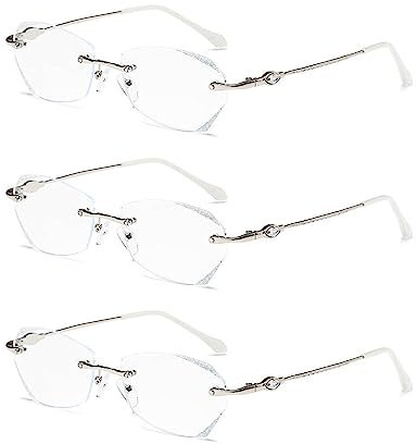 TERAISE Rahmenlose Lesebrille für Frauen mit Blauem Licht Blocking, Mode Diamantschnitt Rimless Brillen(1.5X)