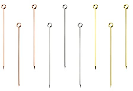 sourcing map Inoxidable Acero Ronda Anillo Cóctel Brochetas para Bebidas Aperitivo Frutas (Plata, Oro, Rosa Oro)
