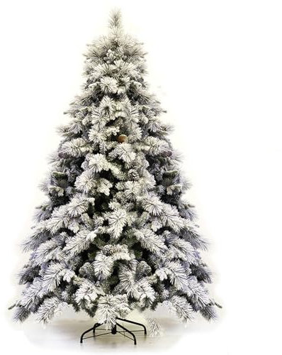 Albero di natale bianco NEBRASKA con neve e pigne innevato cm 230 cime 1418 grandi e folte