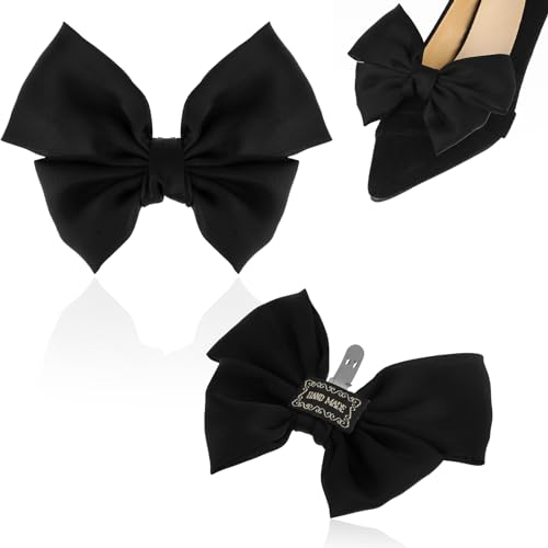 Jeffdad Dekorative Schuhclips, 2 Stück Schmuck Clips für Schuhe Schleifen Schuh Clips Schwarzer Satin Bogen Schuhe Schnalle Clips Abnehmbare Schuhe Clips Hochzeit Party Schuhe Zubehör
