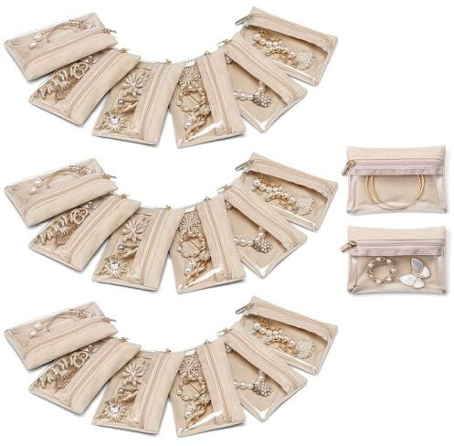 Vlando 20 Pcs Travel Velvet Jewellery Pouch with Zipper Clear Travel Jewellery Bag Jewellery Travel Organiser for Travel Business Trip