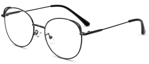 MMOWW Blaulichtfilter Lesebrille Damen Herren, Runde Metall Frame Retro Blockieren Blaulicht Computerbrille Mode Brille (Grau, +1.0)