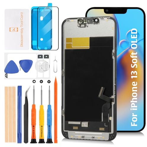 Olivechard Soft OLED for iPhone 13 LCD Screen Replacement 6.1 inch [Soft OLED,NOT LCD] 3D Touch LCD Display Digitizer Touch Screen Assembly A2633 A2482 A2631 A2634 A2635 with Repair Tools