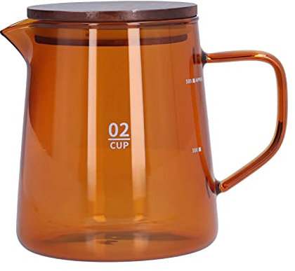 Servidor de Café, Vierta Sobre La Jarra, Cafetera de Vidrio Transparente, Tetera Resistente al Calor con Tapa de Madera para Oficina en Casa, 500ml(Marrón)