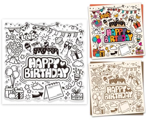 GLOBLELAND „Happy Birthday“ Dekorationselemente Klare Stempel Zum Gestalten von Karten Geburtstagsstimmung Klare Stempelsiegel 5.91x5.91 Zoll Transparente Stempel Für DIY Scrapbooking Fotoalbum