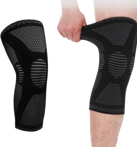 Supporto per Ginocchio da Uomo/Donna, 1 pezzi Ginocchiera Ortopedica, Fascia a Compressione, Ginocchiere Palestra, upporto per Artrite, Dolore alle Articolazioni, grigio e nero, L(55-70 KG)