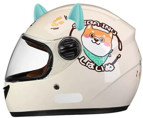 Casco moto integrale per bambini, casco scooter omologato ECE con visiera parasole e sciarpa rimovibile, casco scooter per ragazzi e ragazze dai 3 ai 12 anni C-5,48-55CM