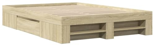 vidaXL Bettgestell, Bettrahmen mit Lattenrost, Schlafzimmerbett Bett mit Stauraum, Doppelbett für Schlafzimmer, Sonoma-Eiche 140x200cm Holzwerkstoff