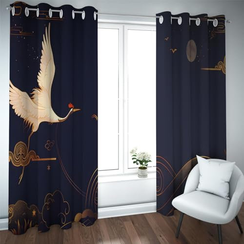 CHERHERART Rideaux occultants Bleus Anime Japonais Art Illustration Rideau de fenêtre Traitements de fenêtre à œillets de Style Traditionnel pour Porte coulissante 2 Panneaux B132xH225