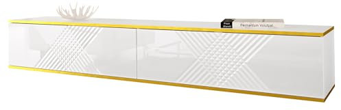 Mirjan24 TV Lowboard Elarate 200, Hängeschrank mit Griffloses Öffnungssystem, Schrank für Fernseher bis zu 85 Zoll, Sideboard, Fernsehschrank (Weiß/Weiß Hochglanz + Gold)