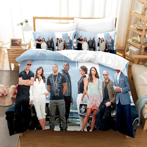 PTNQAZ Fast and Furious Bettwäsche-Set, 3-teilig, Vin Diesel Paul Walker 3D-Druck, Geschenk für Männer und Frauen, Geburtstagsgeschenk (Fast 3, Super-Kingsize-Bett)