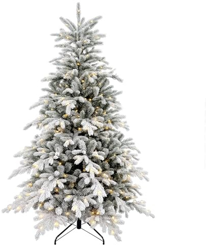 HOMCOM Albero di Natale artificiale 180 cm Albero di Natale innevato con supporto in metallo, luce LED bianca calda e 1321 punte, decorazione natalizia ad effetto realistico - verde