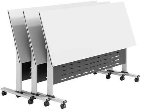 Klappbarer Konferenztisch-Set, modern, weiß, mobiler Besprechungstisch mit feststellbaren Rädern, 3-teilig