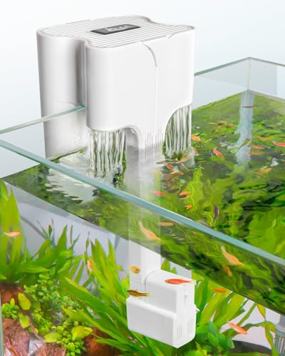 AQQA Filtro per acquario, doppia cascata silenziosa, 420 l/h, filtro esterno regolabile per acquario, con filtrazione a 3 livelli, per acquari di altezza inferiore a 40 cm, 12 W
