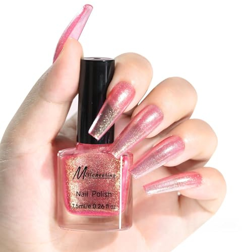 Pink Chameleon Pearlescent Nail Polish,Quick Dry Sparkling Water-based Nail Polish, High Glossy Color Changing Nail Varish Waterproof,Shimmer Nail for Women,Weak Smell Manicure DIY (Pink)