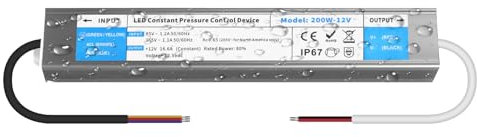 YOODI Alimentatore 12V 200W 16,6A Trasformatore Senza Sfarfallio IP67 Impermeabile Driver LED AC 220V a DC 12V Tensione Costante Adattatore per Strisce Luci Lampada LED Indoor ed Outdoor