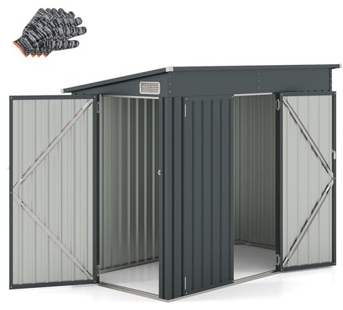 COSTWAY Abri de Jardin en Métal 4㎡, Cabane Jardin Exterieur en Acier Galvanisé 5,7 m³ avec Loquet, Porte avec Serrure et clé, Toit en Pente, 4 Gants, 2 Trous d’Aérations, Abri Jardin Exterieur
