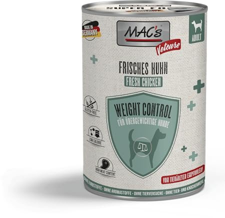 MACs Dog Vetcare Weight Control Huhn 6 x 400g | Moderater Fettgehalt | Mageres, frisches Hühnerfleisch | Kalorienarmes Diätfutter mit gleichbleibender Nährstoffqualität