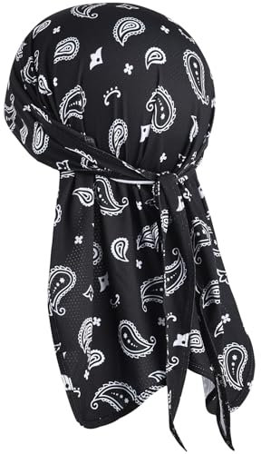 YANIKY Bandana Herren - Atmungsaktiv Kopftuch Sommer Durag Face Bandana Cap Kopf-&Nackenschutz Damen Multifunktionstuch 3 in 1 Elastisch Halstuch Sport Kopftuch (Fashion Style Schwarz)