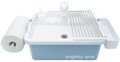Mighty Sink Lavello portatile: stazione di lavaggio brevettata con rubinetto elettronico | 2 galloni | facile installazione | Uso interno ed esterno | Ideale per lavare i piatti, igiene da campeggio
