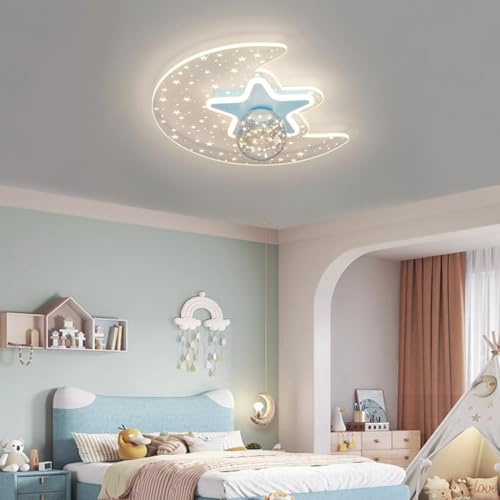 Stesulfr Deckenleuchte Kreative Kinderzimmer Dimmbare LED mit Fernbedienung Kronleuchter Mondform Deckenlampe Moderne Dekorative Beleuchtungsvorrichtung Geeignet für Jungen Mädchen Schlafzimmer Babyzi