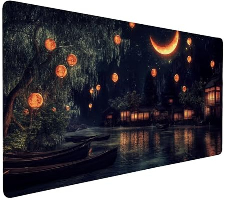 Tapis de Souris Noir Tapis de Souris Gaming XXL Lune Mouse Pad avec Base en Caoutchouc Imperméable et Antidérapante sous Main Bureau pour PC Bureau, Travail, Jeux, Hommes Cadeaux 800x400x3mm J1-543