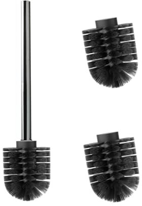 WAVEWO Edelstahl 304 WC-Bürsten Set | 1X Edelstahl Glänzender Griff (27cm) | 3X Wechselköpfe Ø6.5cm | Öko-Freundlich |Für Modernes Bad (Schwarz, 6.5CM)
