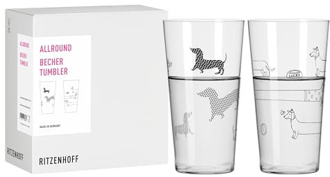 RITZENHOFF 3861004 Trinkbecher universal 400 ml - Serie Allround - 2 Stück mit abgestimmtem Dackel-Motiv - Made in Germany