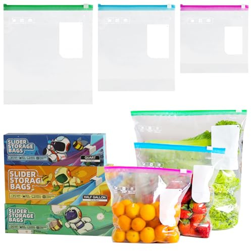 75 Pcs Freezer Bags, Zip Lock Bags, Sandwich, Reusable Ziplock Food Storage Freezer with Zip Seal for Fruits Veggies Meat Grains Snacks Vegetable Storage, Small/Medium/Large