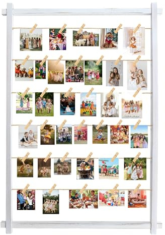 Collage-Bilderrahmen,Fotodisplay-Tafel mit Clips,Hängende Wanddekoration für Hochzeit,Abschlussfeier,Geburtstag,Glückwunschkarten,Briefe,Postkarten,Weihnachtskarten,Organizer-Halter,100cm(Weiß)